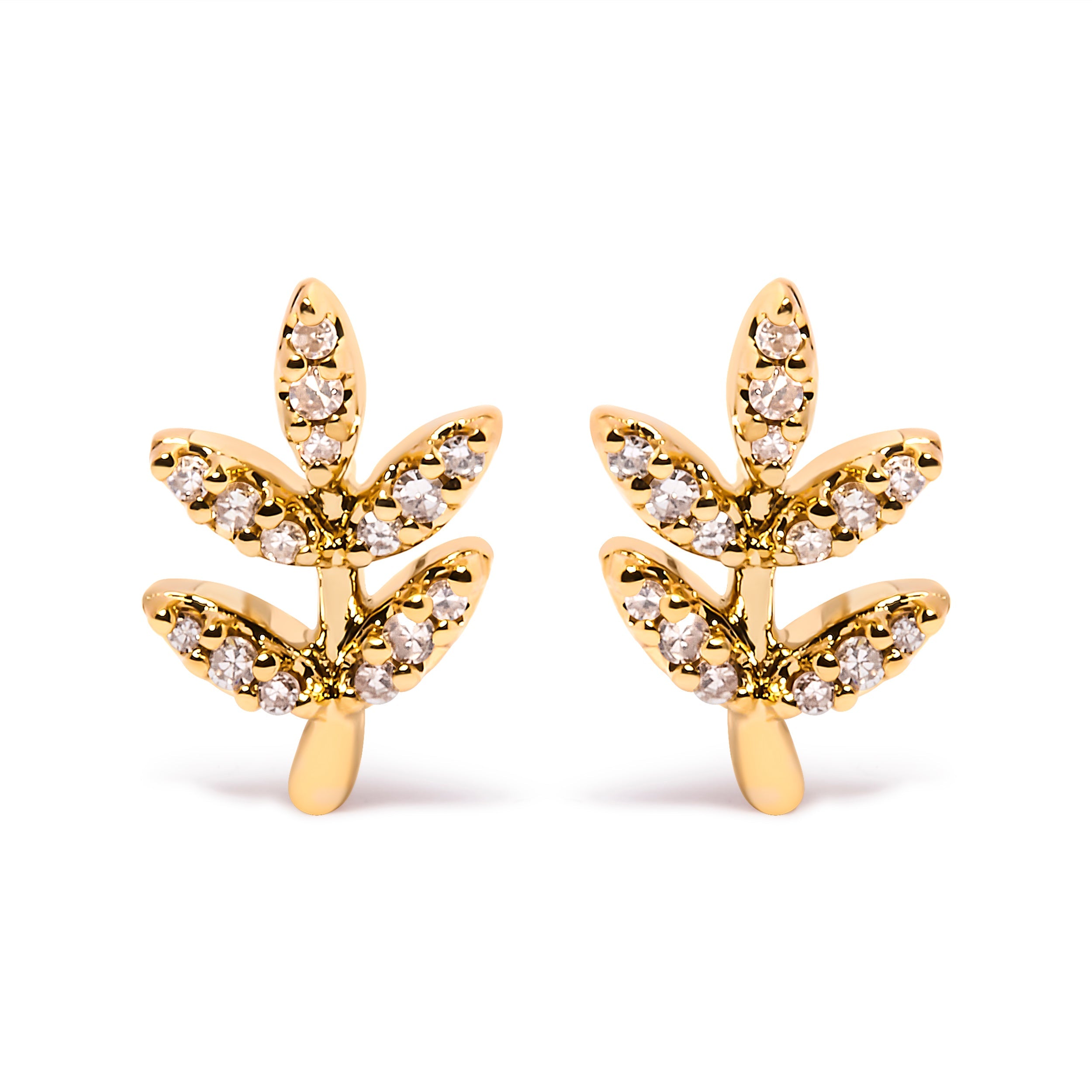 10K Yellow Gold 1/10 Cttw Diamond Accent Leaf and Branch Stud Earrings (H-I Color, I1-I2 Clarity)