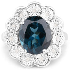 5.11 Carat Genuine London Blue Topaz and White Diamond .925 Sterling Silver Ring