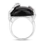 21.04 Carat Genuine Black Onyx and White Topaz .925 Sterling Silver Ring