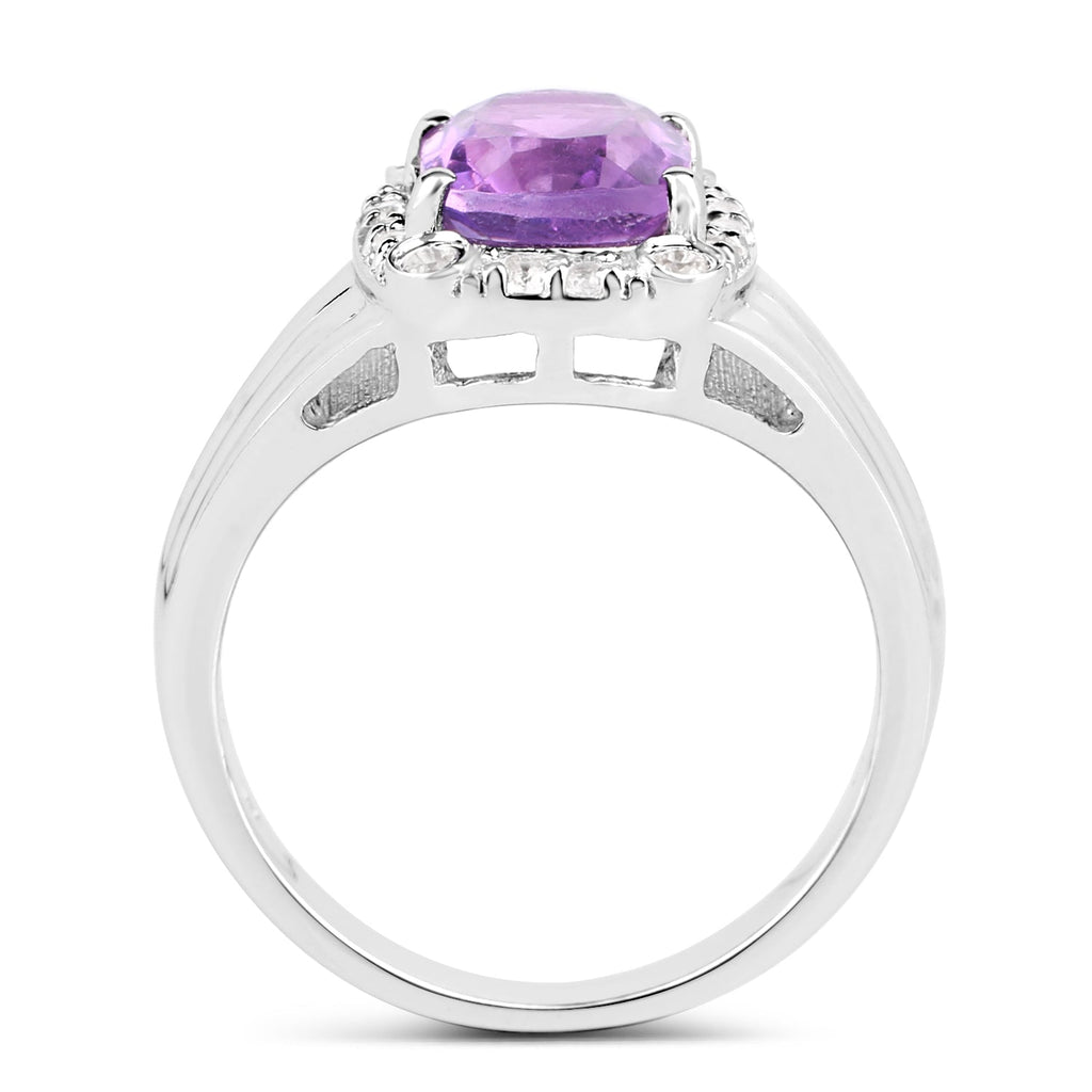 2.13 Carat Genuine Amethyst and White Topaz .925 Sterling Silver Ring