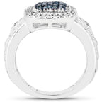 0.28 Carat Genuine Blue Diamond and White Diamond .925 Sterling Silver Ring