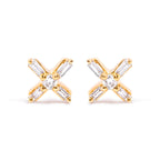 10K Yellow Gold 1/10 Cttw Round and Baguette Diamond Criss Cross X Stud Earring (H-I Color, I1-I2 Clarity)