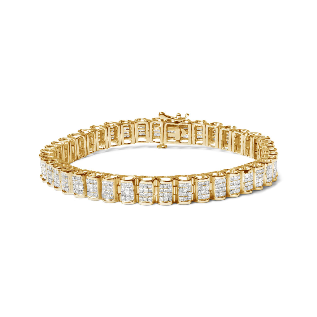 14K Yellow Gold 5.0 Carat Total Weight Invisible Set Princess-cut Diamond Buckle Link Tennis Bracelet (H-I Color, SI2-I1 Clarity) - Size 7.25"