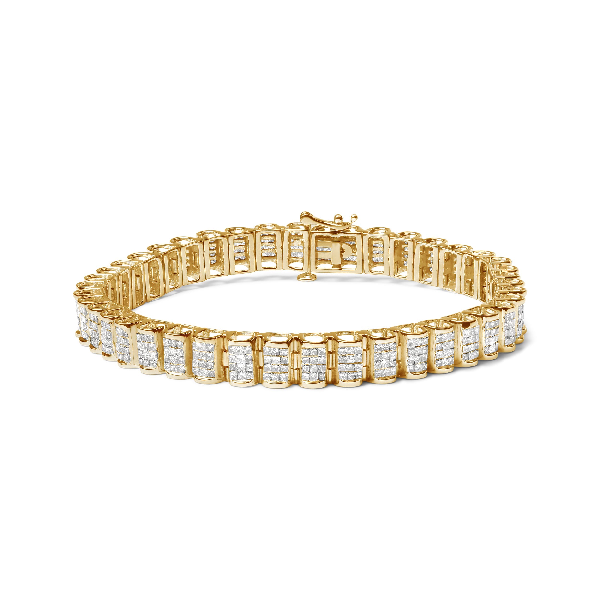 14K Yellow Gold 5.0 Carat Total Weight Invisible Set Princess-cut Diamond Buckle Link Tennis Bracelet (H-I Color, SI2-I1 Clarity) - Size 7.25"