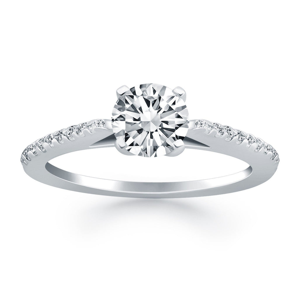 Anillo de compromiso catedralino con diamantes de microgarra de oro blanco de 14k