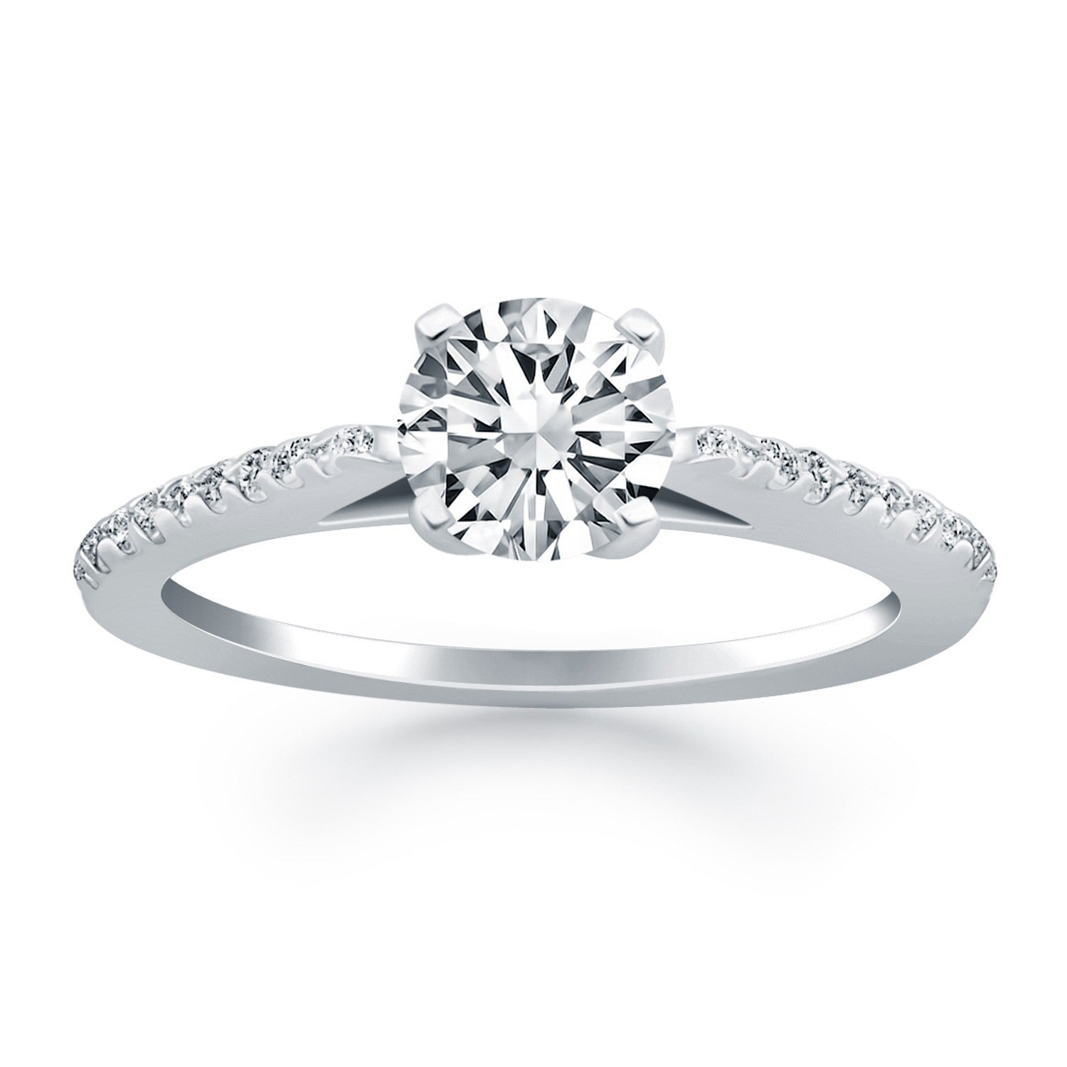 Anillo de compromiso catedralino con diamantes de microgarra de oro blanco de 14k