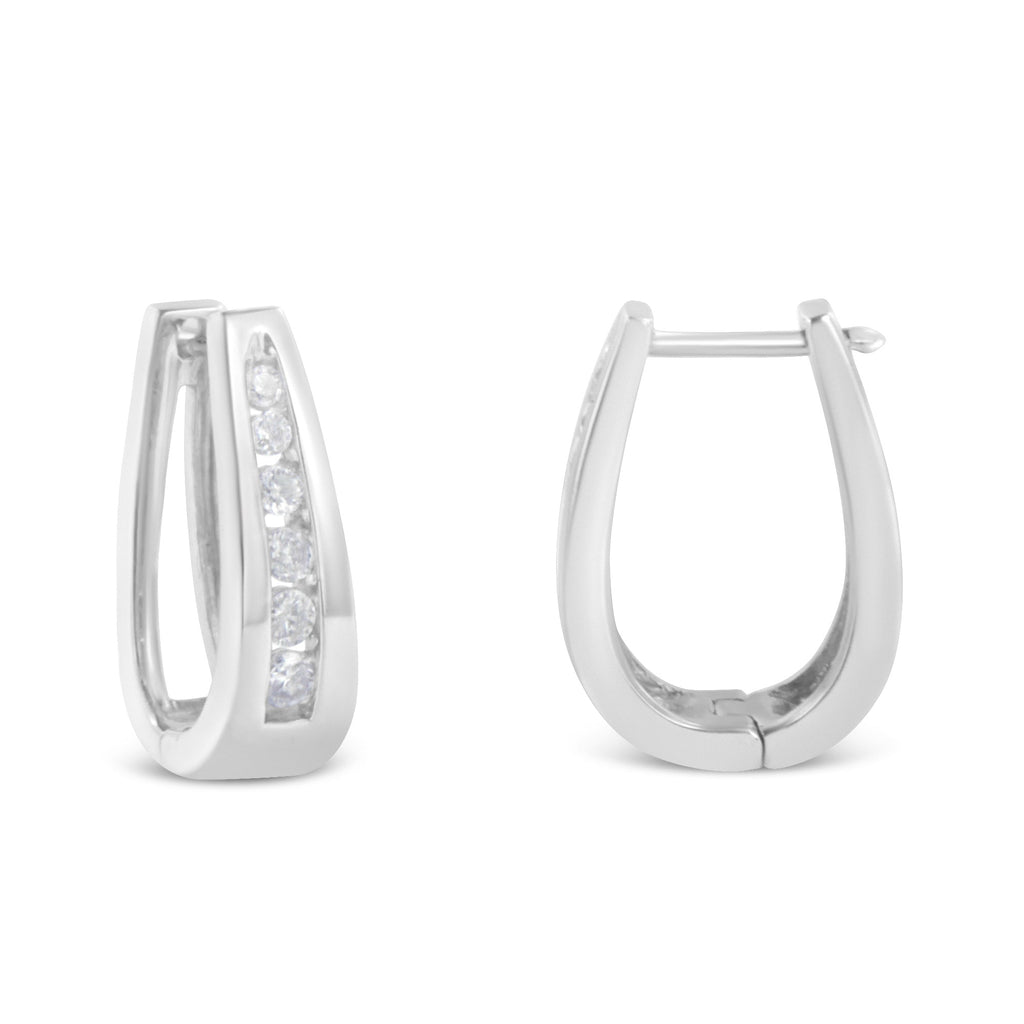14k White Gold 1/4 Carat Total Weight Channel-Set Brilliant Round-Cut Diamond Hoop Earrings (I-J Color, I2-I3 Clarity)