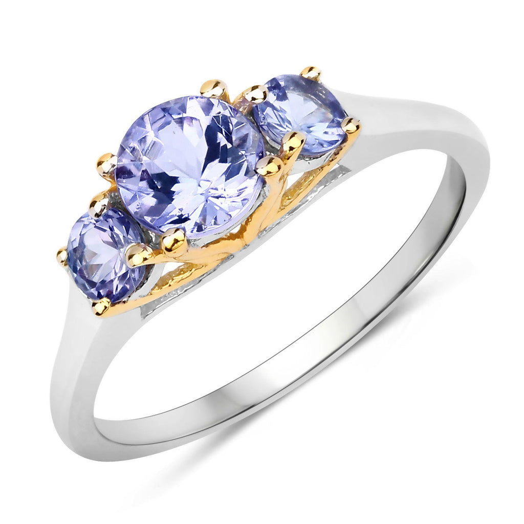 Anillo de plata de ley .925 con tanzanita genuina de 1,07 quilates, chapado en dos tonos
