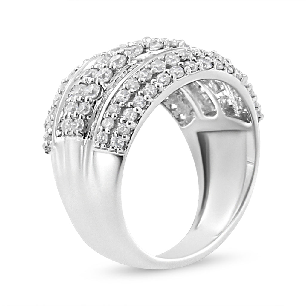 .925 Sterling Silver 2.00 Carat Total Weight Round and Baguette-Cut Diamond Cluster Ring (H-I Color, I1-I2 Clarity) - Size 7