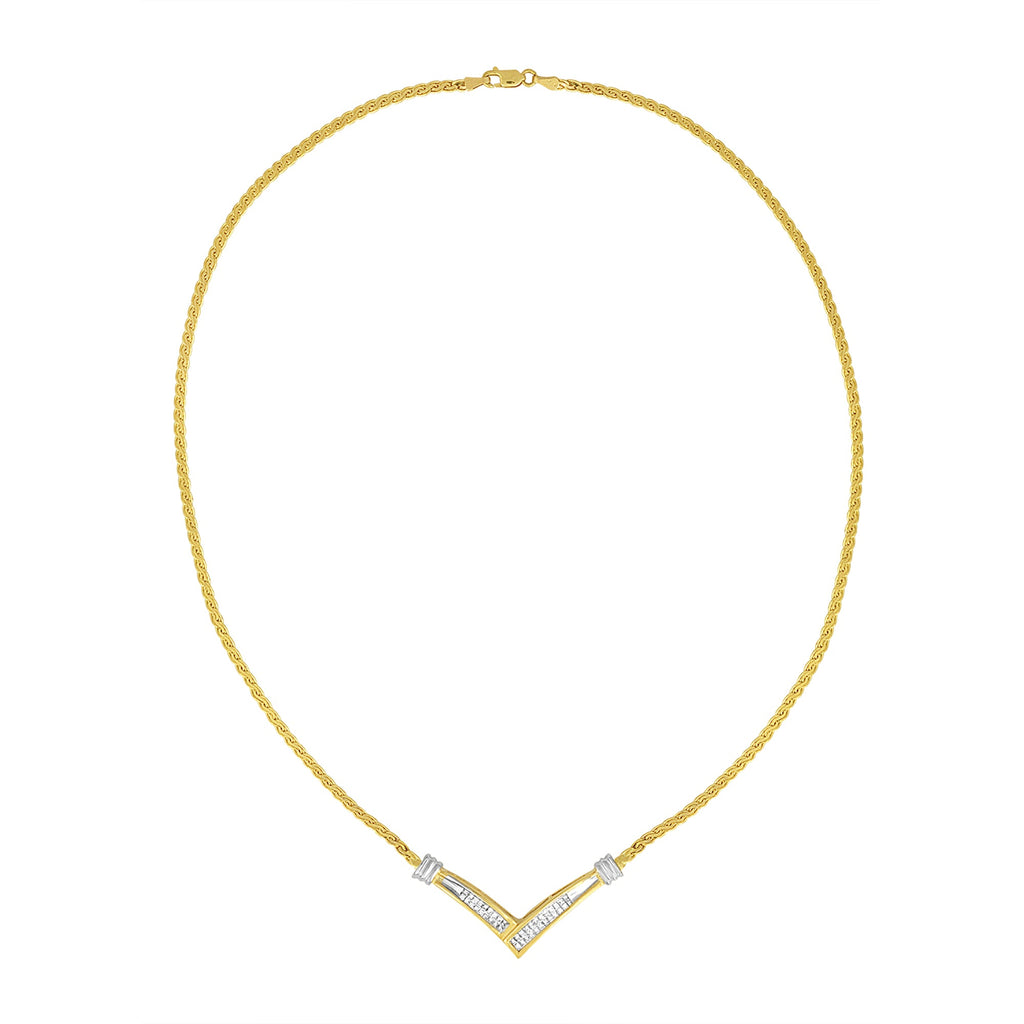 10K Yellow and White Gold 1/2 Cttw Princess Cut Diamond Channel-Set "V" Shape 18" Franco Chain Necklace (H-I Color, SI2-I1 Clarity)