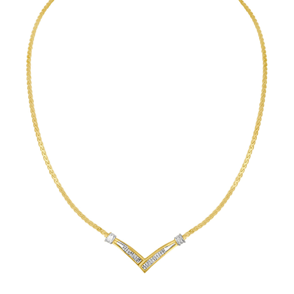 10K Yellow and White Gold 1/2 Cttw Princess Cut Diamond Channel-Set "V" Shape 18" Franco Chain Necklace (H-I Color, SI2-I1 Clarity)