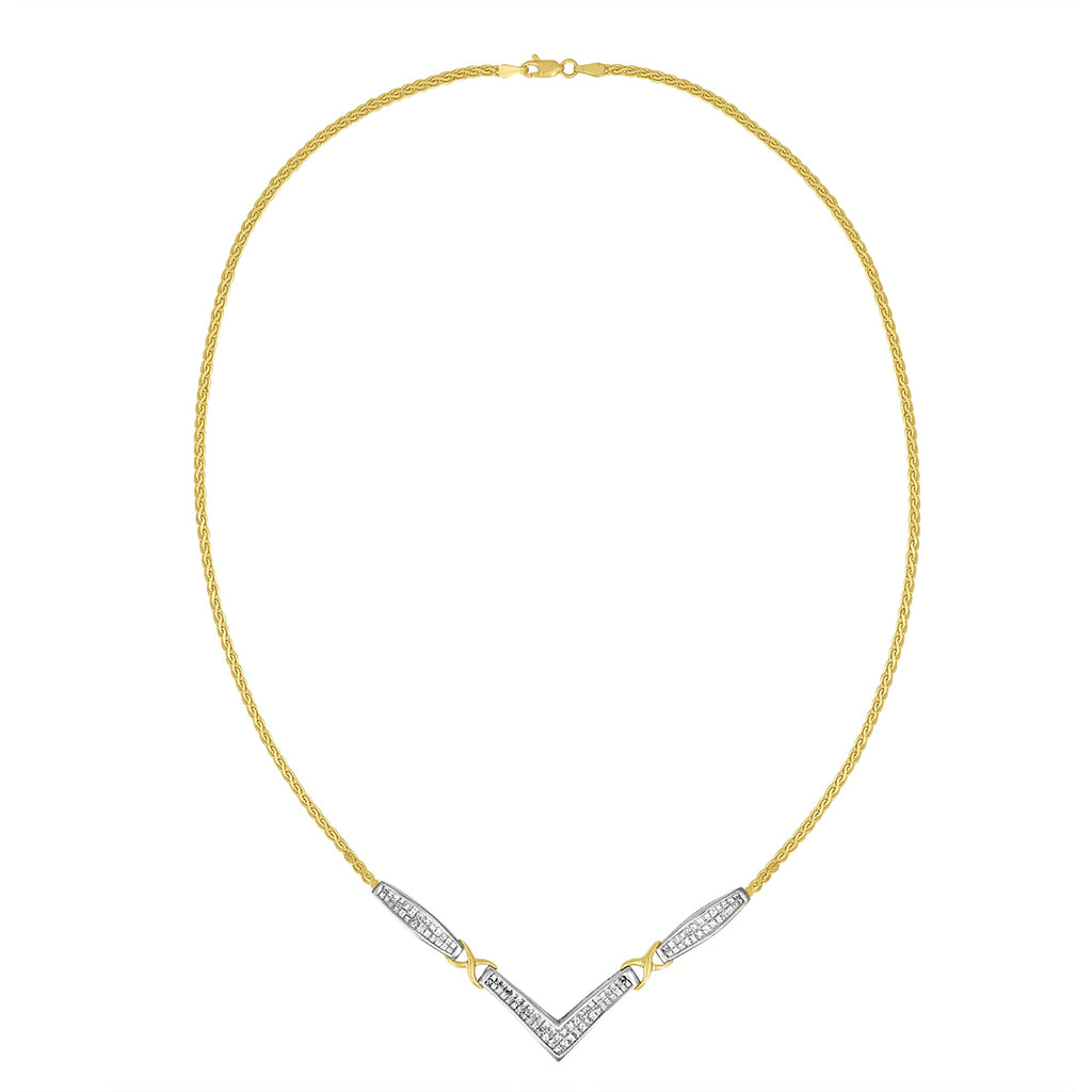 14K Yellow and White Gold 2.0 Cttw Princess Cut Diamond Flared and X-Station V Shaped 18" Franco Chain Statement Necklace (H-I Color, SI2-I1 Clarity)