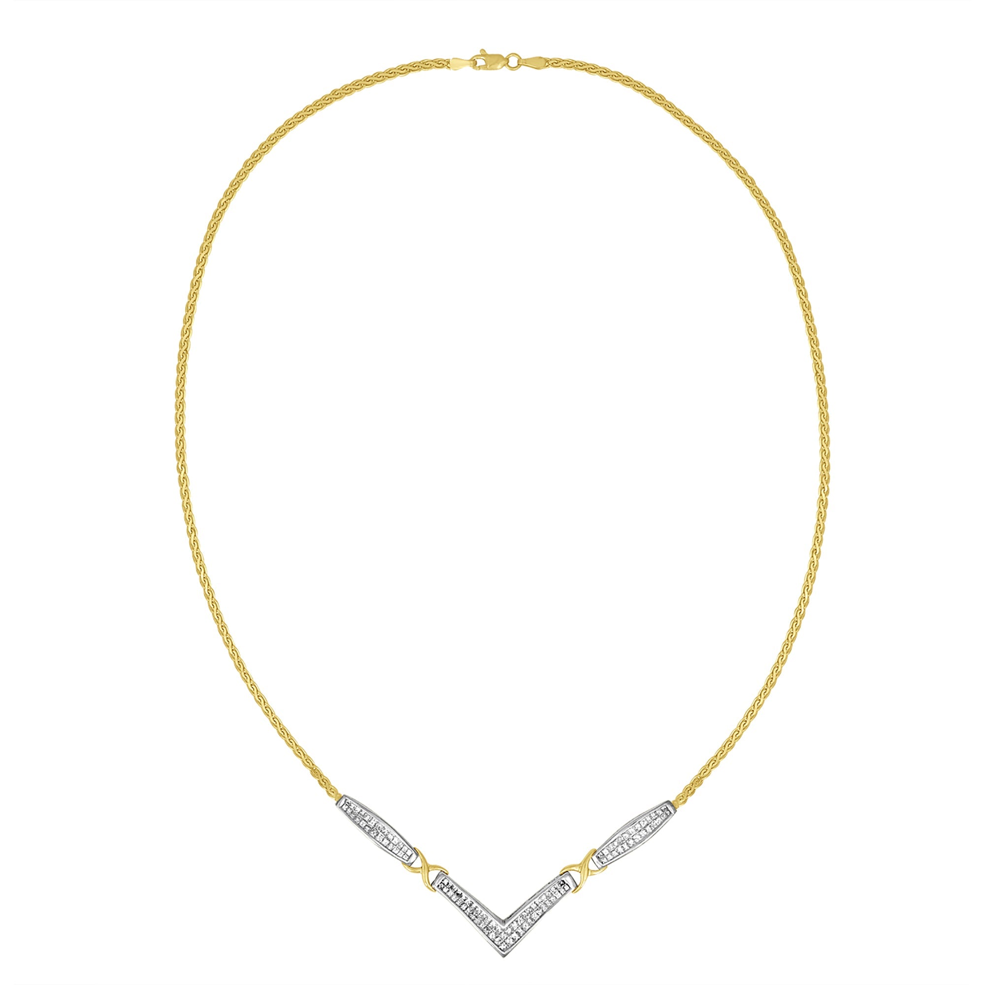 14K Yellow and White Gold 2.0 Cttw Princess Cut Diamond Flared and X-Station V Shaped 18" Franco Chain Statement Necklace (H-I Color, SI2-I1 Clarity)