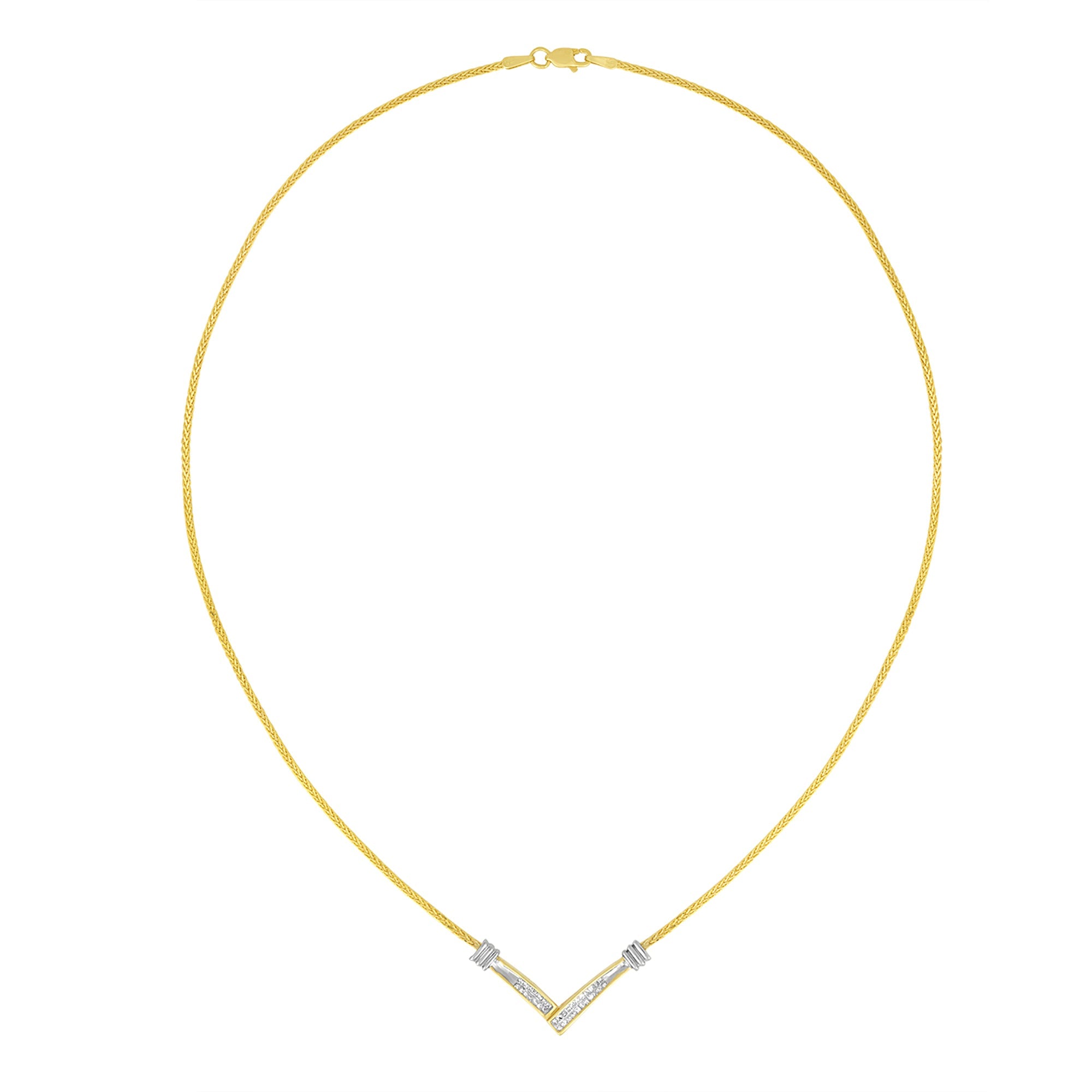 14K Yellow and White Gold 1/4 Carat Total Weight Princess Cut Diamond Channel-Set "V" Shape 18" Pendant Necklace (H-I Color, SI2-I1 Clarity)