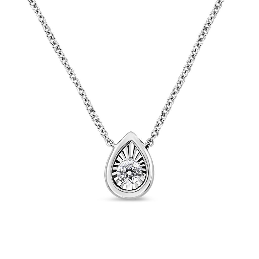 10K White Gold 1/10 Cttw Miracle Set Round-Cut Diamond Square Shape 18" Pendant Necklace (H-I Color, SI2-I1 Clarity)