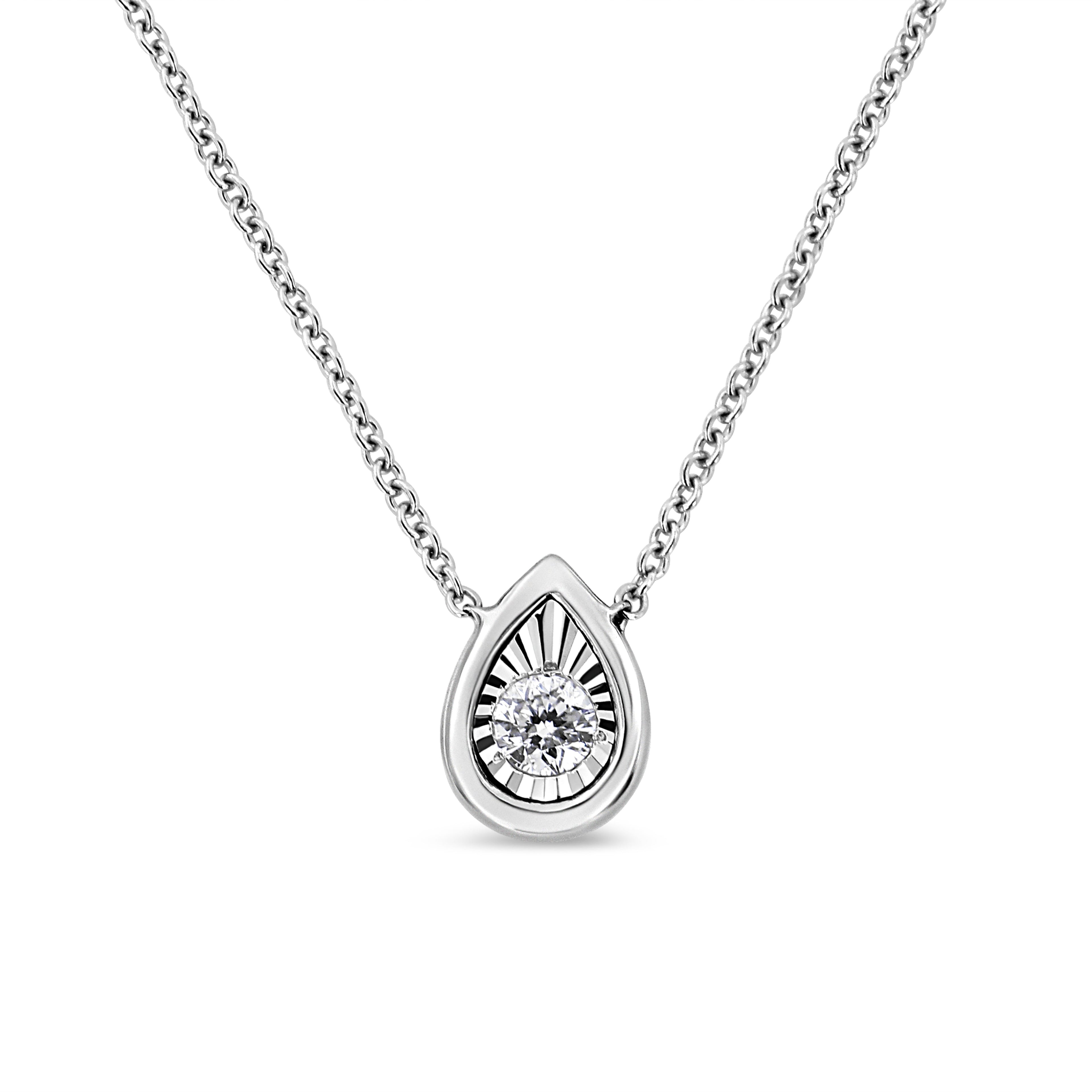 10K White Gold 1/10 Cttw Miracle Set Round-Cut Diamond Square Shape 18" Pendant Necklace (H-I Color, SI2-I1 Clarity)