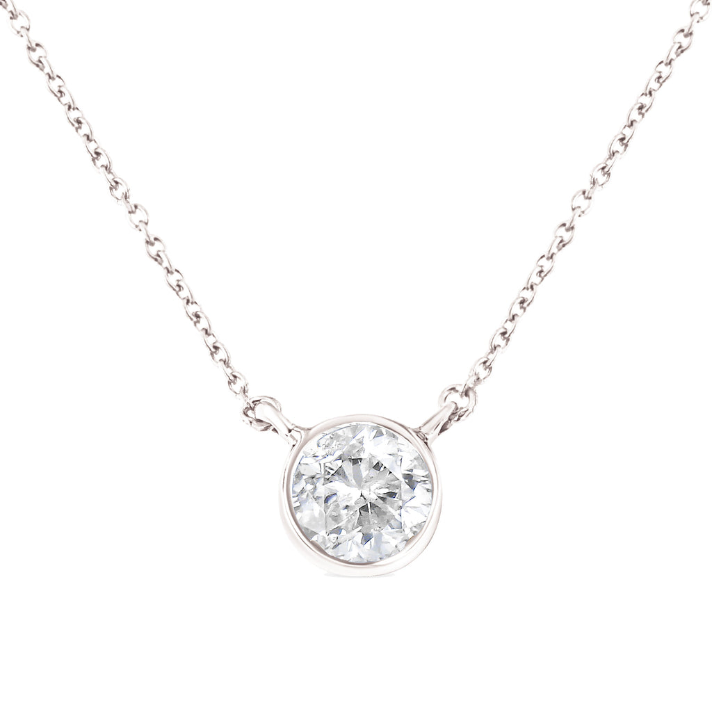 .925 Sterling Silver 1/2 Carat Total Weight Diamond Bezel 18" Pendant Necklace (I-J Color, I2-I3 Clarity)