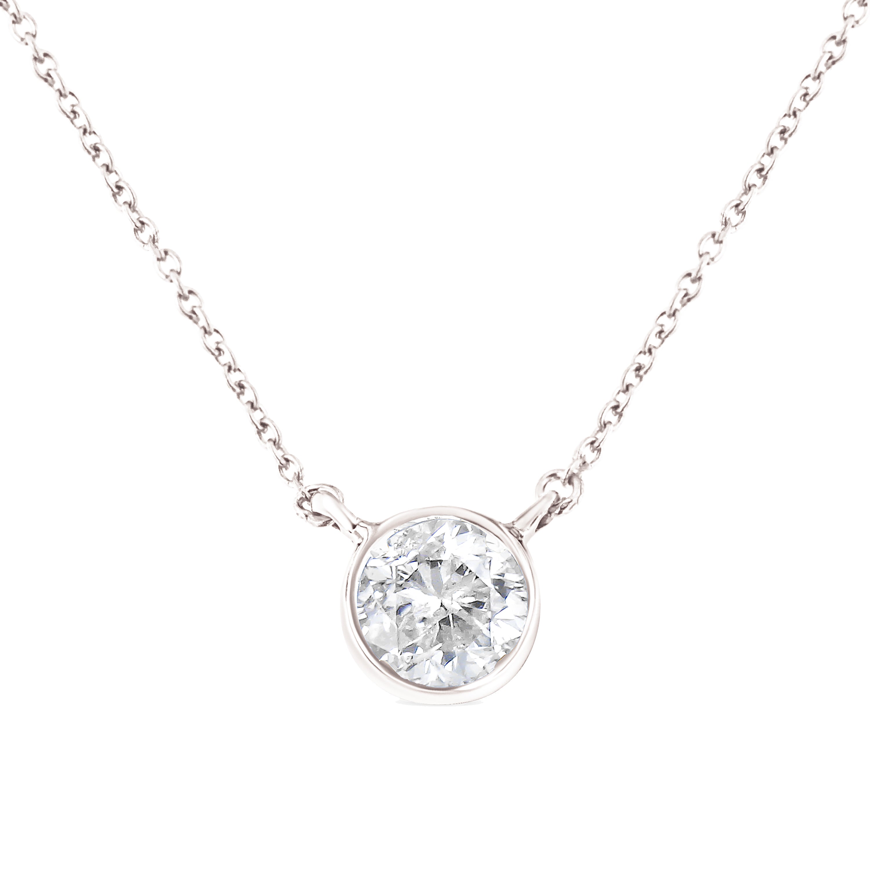.925 Sterling Silver 1/2 Carat Total Weight Diamond Bezel 18" Pendant Necklace (I-J Color, I2-I3 Clarity)
