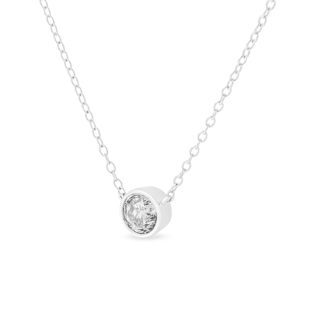 .925 Sterling Silver 1/2 Carat Total Weight Diamond Bezel 18" Pendant Necklace (I-J Color, I2-I3 Clarity)