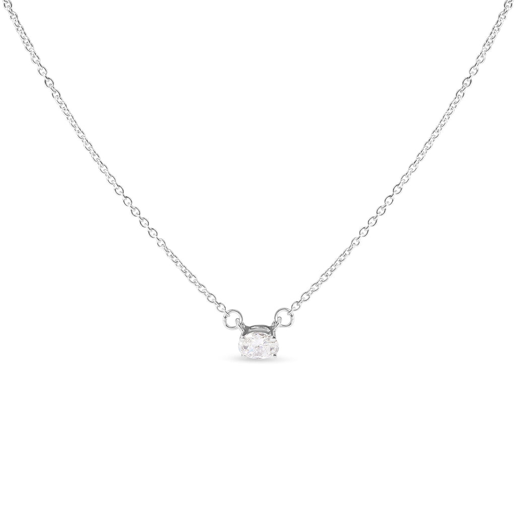 14K White Gold 1/4 Carat Total Weight Lab Grown Oval Solitaire Diamond East West 18" Pendant Necklace (G-H Color, VS2-SI1 Clarity)