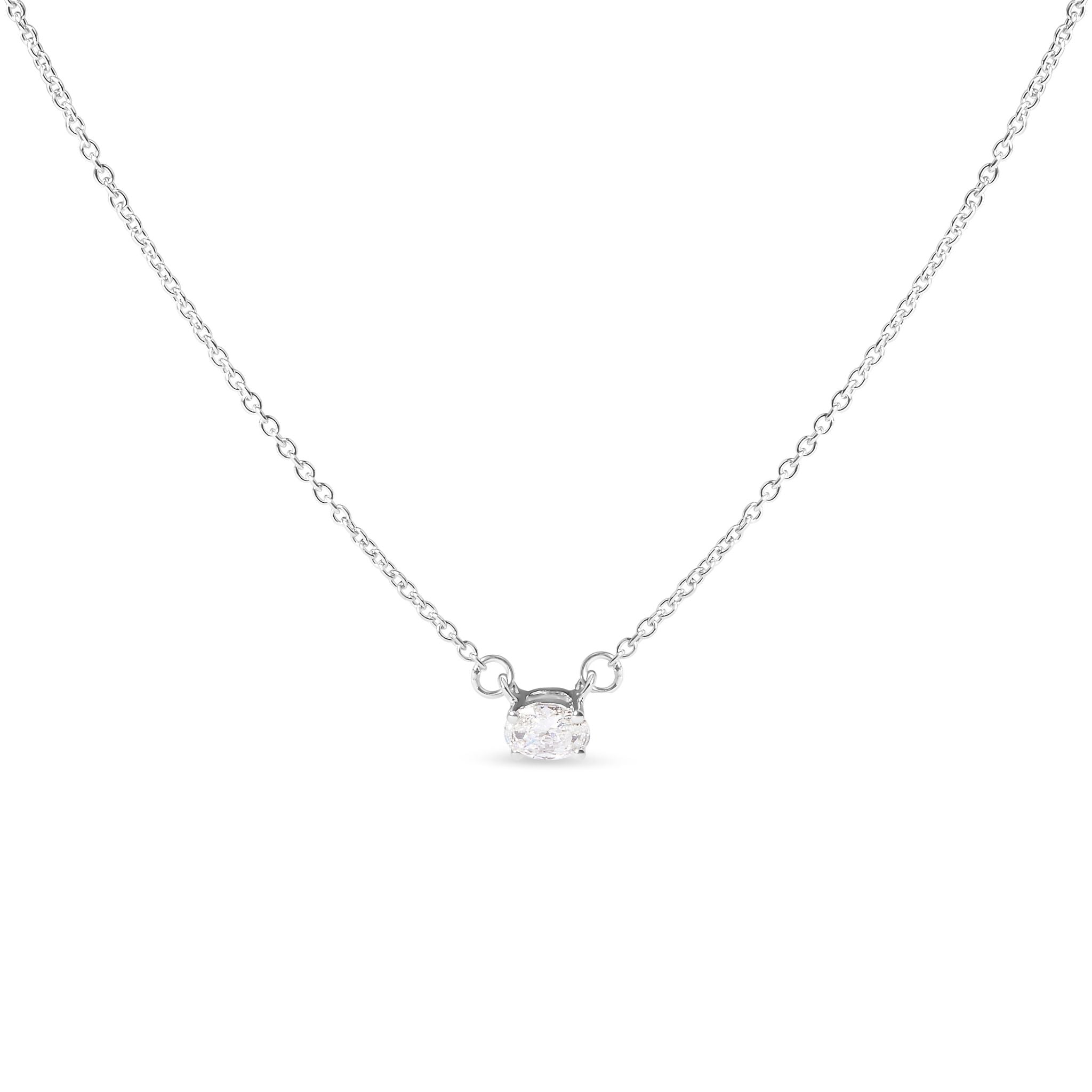 14K White Gold 1/4 Carat Total Weight Lab Grown Oval Solitaire Diamond East West 18" Pendant Necklace (G-H Color, VS2-SI1 Clarity)