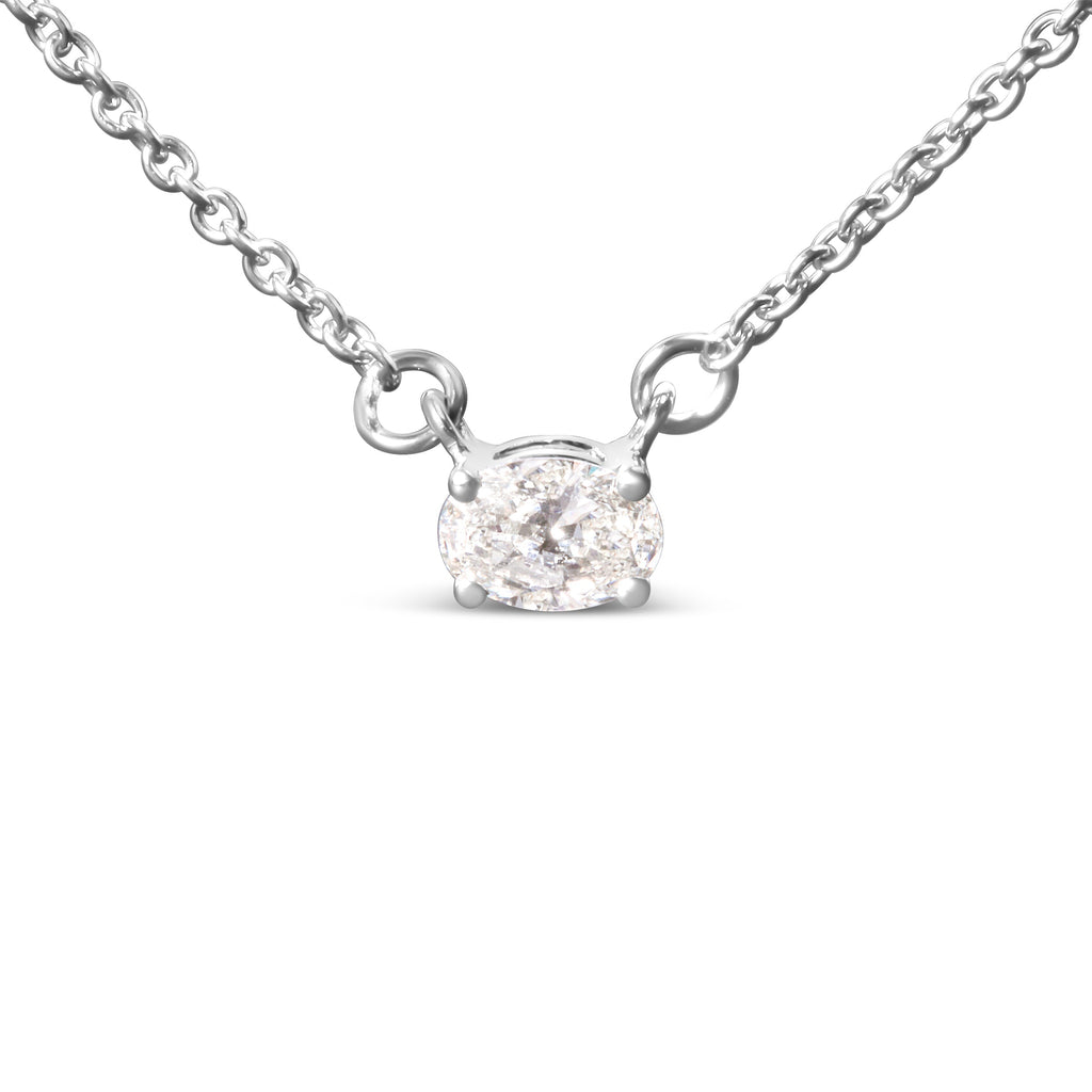14K White Gold 1/4 Carat Total Weight Lab Grown Oval Solitaire Diamond East West 18" Pendant Necklace (G-H Color, VS2-SI1 Clarity)