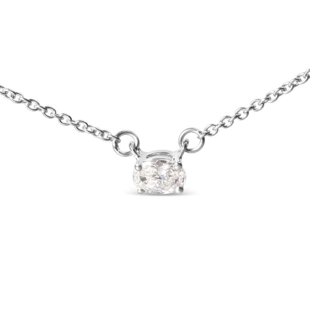 14K White Gold 1/4 Carat Total Weight Lab Grown Oval Solitaire Diamond East West 18" Pendant Necklace (G-H Color, VS2-SI1 Clarity)