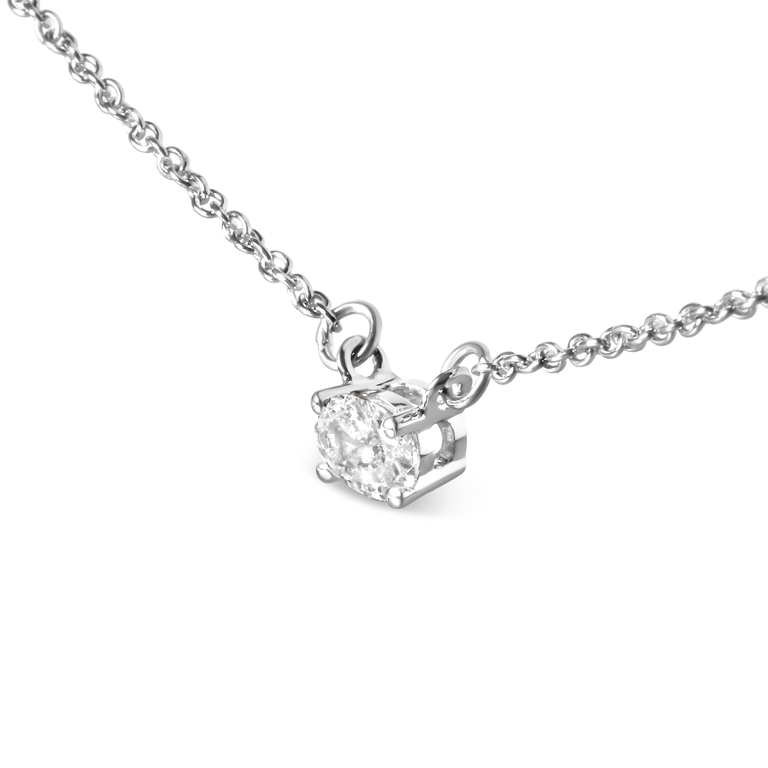 14K White Gold 1/4 Carat Total Weight Lab Grown Oval Solitaire Diamond East West 18" Pendant Necklace (G-H Color, VS2-SI1 Clarity)