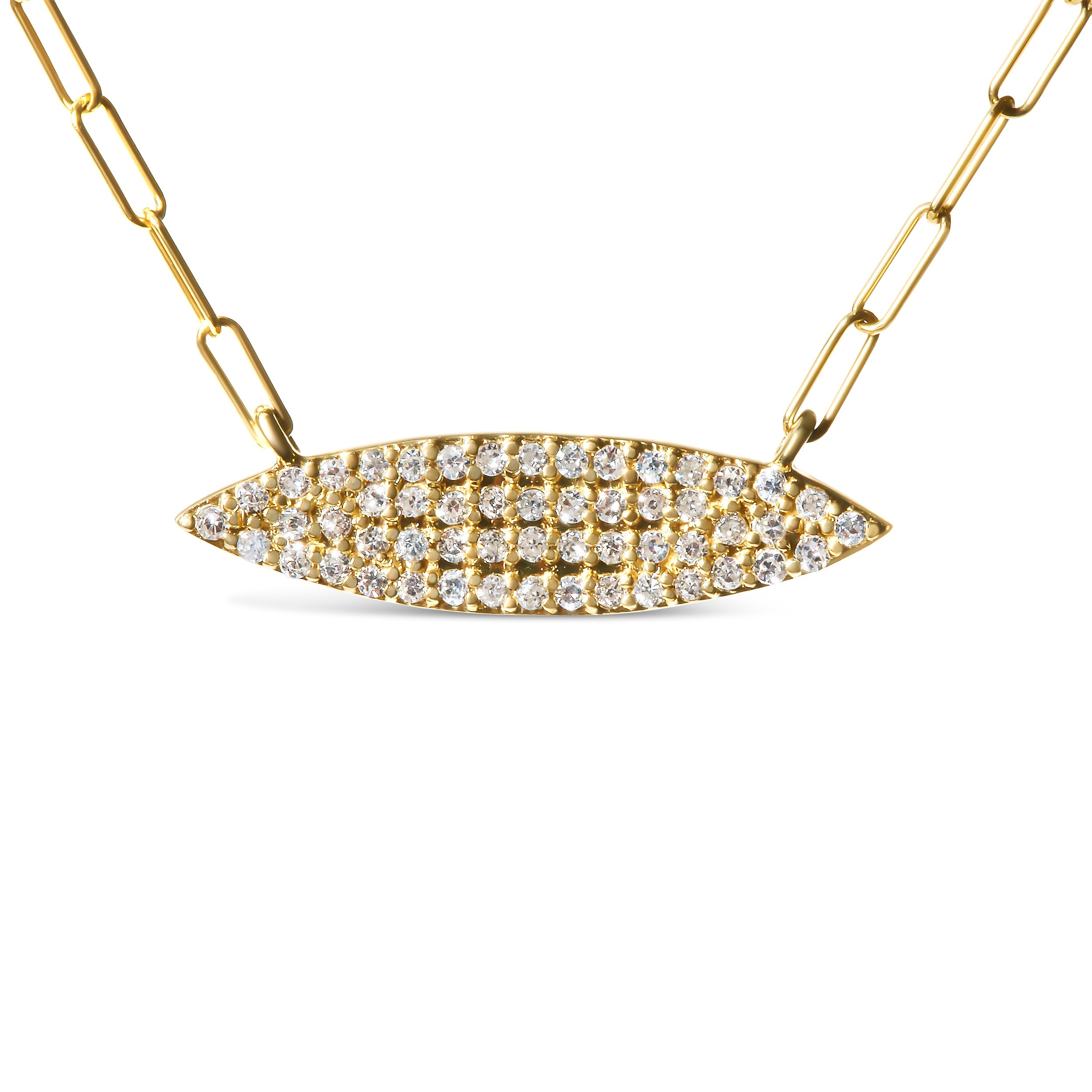 14K Yellow Gold 3/8 Cttw Two-Strand Marquise and Bar Charm Paper Clip Link Pendant Necklace (I-J Color, I1-I2 Clarity) - 18" and 20" Inch Lengths