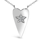 .925 Sterling Silver Diamond Heart with Star Pendant Necklace