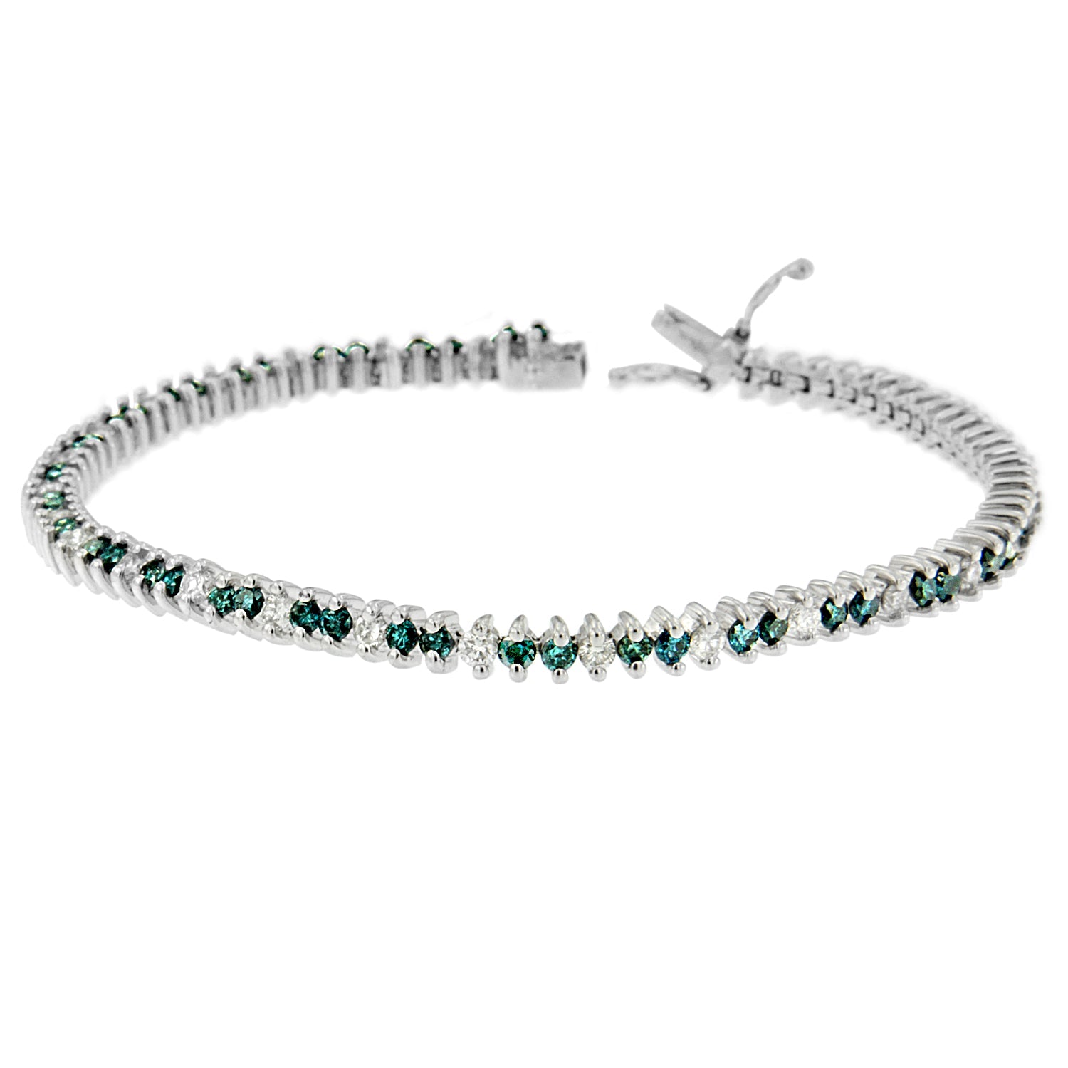 14K White Gold Round-Cut White and Blue Diamond Fashion Bracelet (3.70 cttw, H-I Color, SI1-SI2 Clarity)