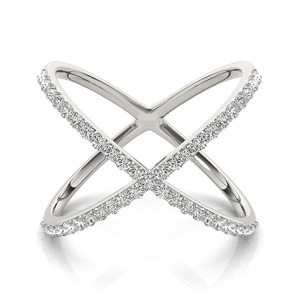 14k White Gold X Style Thin Ring with Diamonds (1/2 ct. tw.)