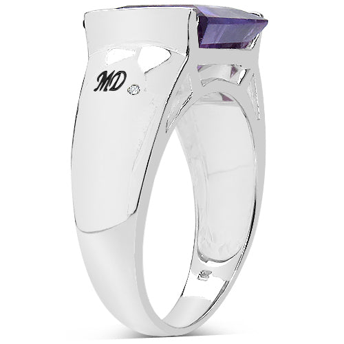 5.21 Carat Genuine Amethyst & White Diamond .925 Sterling Silver Ring