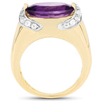 14K Yellow Gold Plated 4.98 Carat Genuine Amethyst and White Topaz .925 Sterling Silver Ring