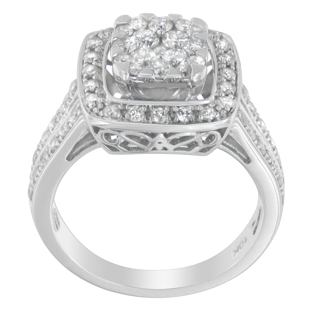 Anillo de racimo de diamantes de oro blanco de 10K (1 quilate total, color H-I, claridad SI2-I1) - Talla 6-1/2