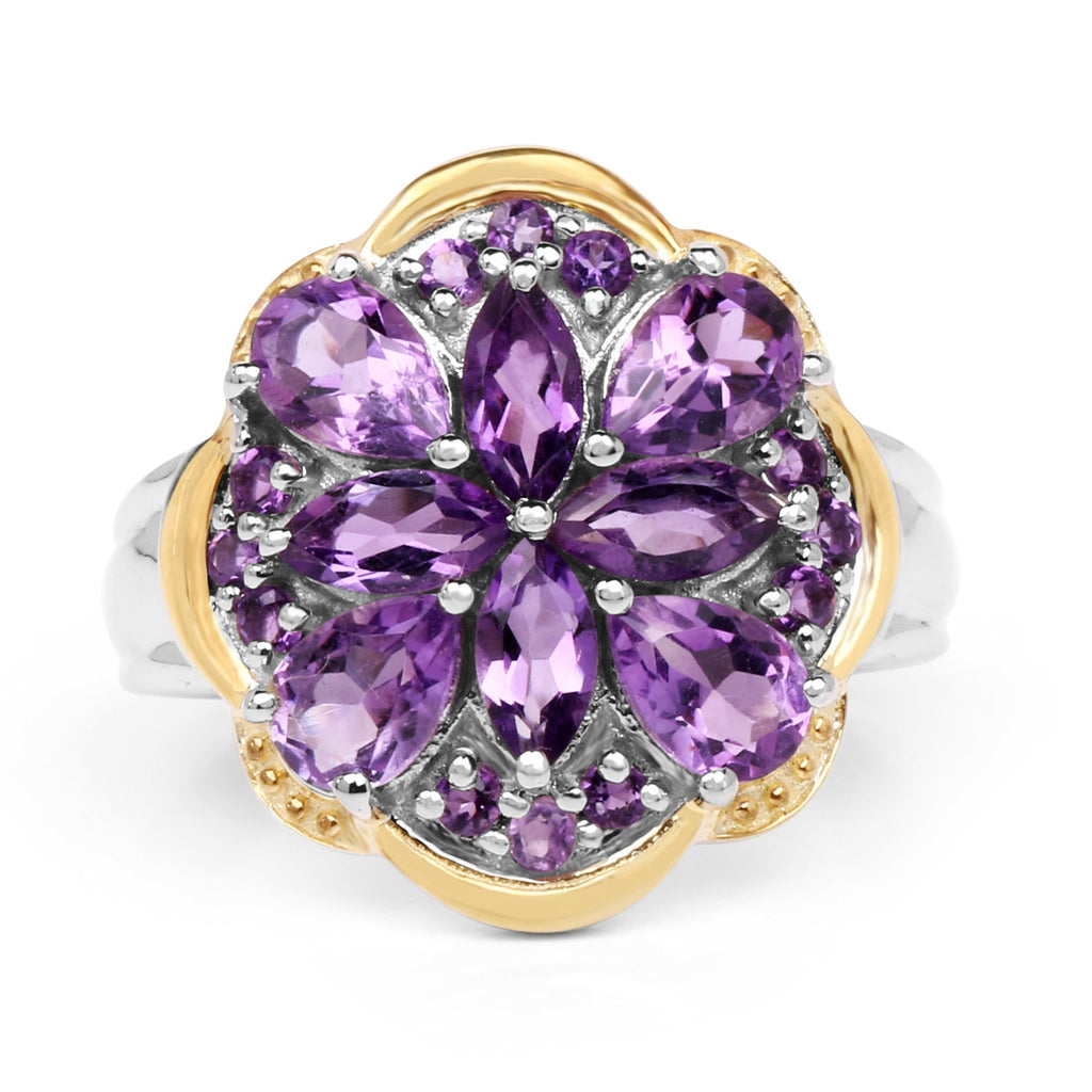 Two-Tone Plated 2.66 Carat Genuine Amethyst .925 Sterling Silver Ring