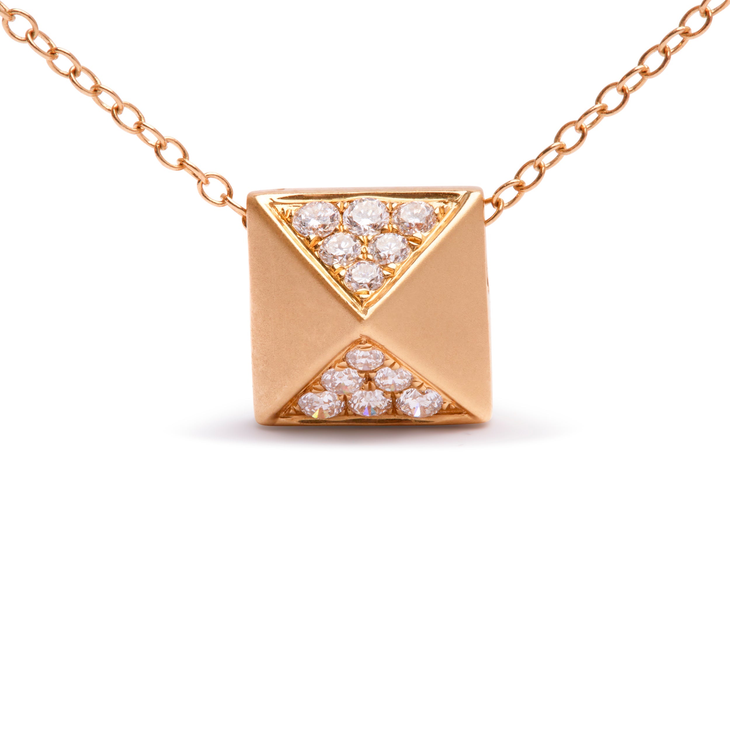 14K Yellow Gold 1/4 Carat Total Weight Diamond Matte Finished Pyramid Pendant Necklace (G-H Color, SI1-SI2 Clarity) - 18 Inches