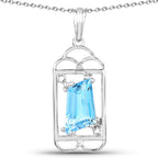 4.57 Carat Genuine Swiss Blue Topaz & White Topaz .925 Sterling Silver Pendant