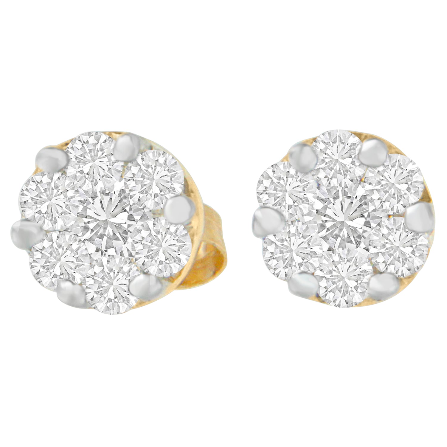 14K Yellow Gold 3/4 cttw Round Cut Diamond Stud Earrings (I-J, SI2-I1)