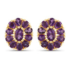 18K Yellow Gold Plated 3.84 Carat Genuine Amethyst .925 Sterling Silver Earrings