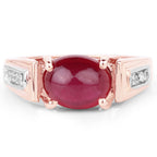 14K Rose Gold Plated 4.71 Carat Genuine Glass Filled Ruby and White Topaz .925 Sterling Silver Ring