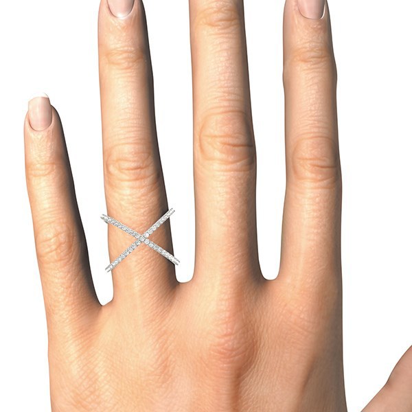 14k White Gold X Style Thin Ring with Diamonds (1/2 ct. tw.)