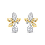 14K White and Yellow Gold 1.00 Cttw Round Pave-Set Diamond Teardrop and Marquise Shape Drop Dangle Earrings (H-I Color, SI1-SI2 Clarity)