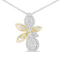 14K White and Yellow Gold 5/8 Carat Total Weight Round Diamond Marquise Floral Style 18" Pendant Necklace (H-I Color, I1-I2 Clarity)