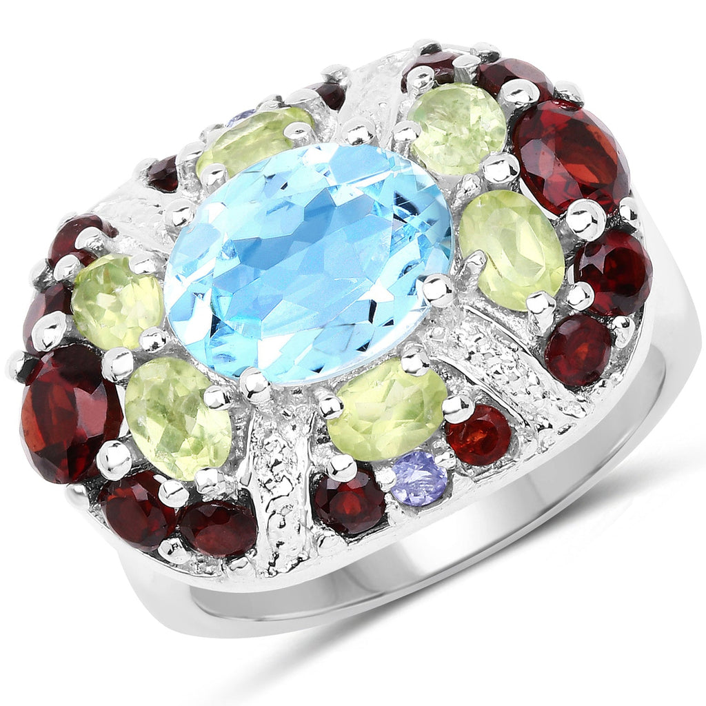 5.43 Carat Genuine Multi-Stone .925 Sterling Silver Ring