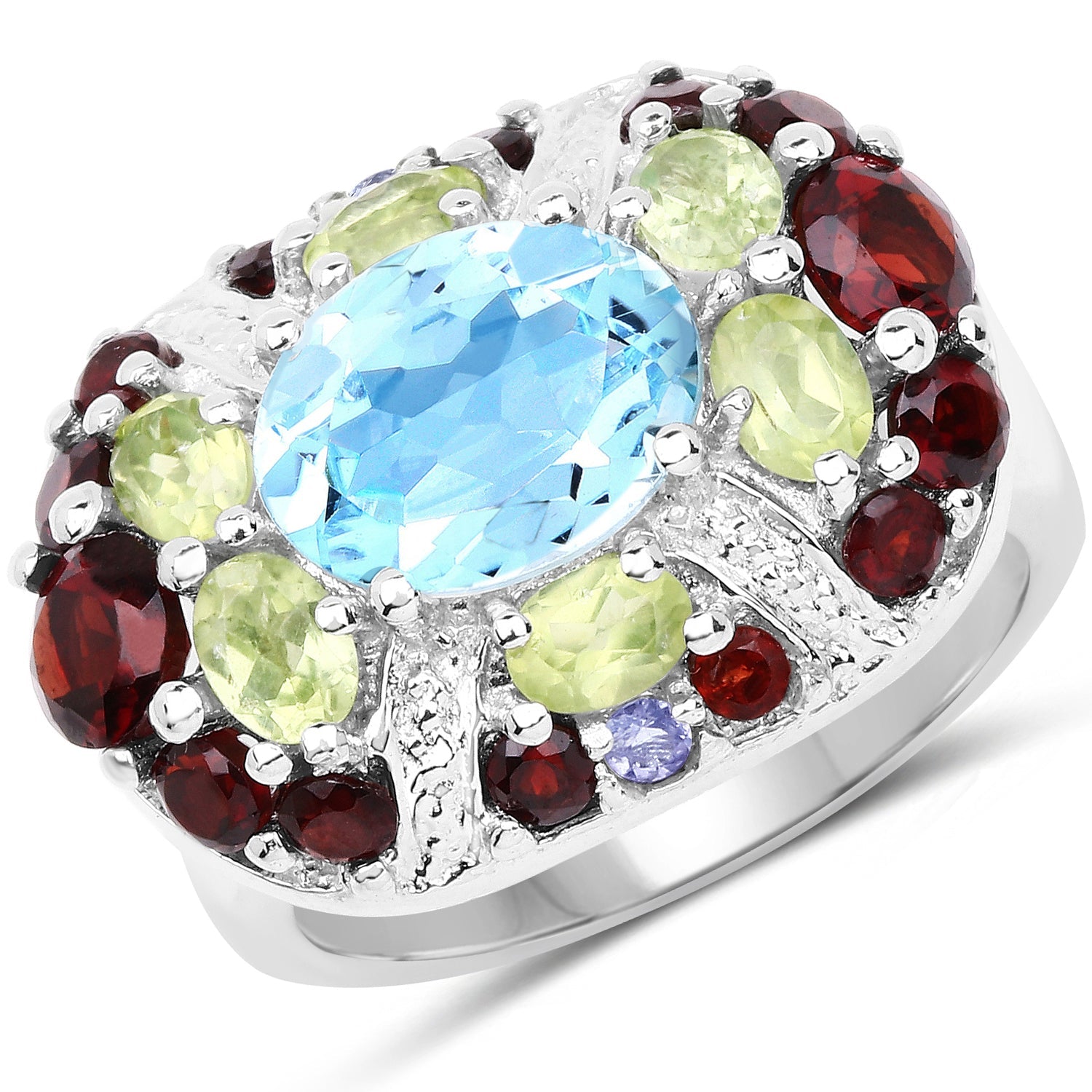 5.43 Carat Genuine Multi-Stone .925 Sterling Silver Ring