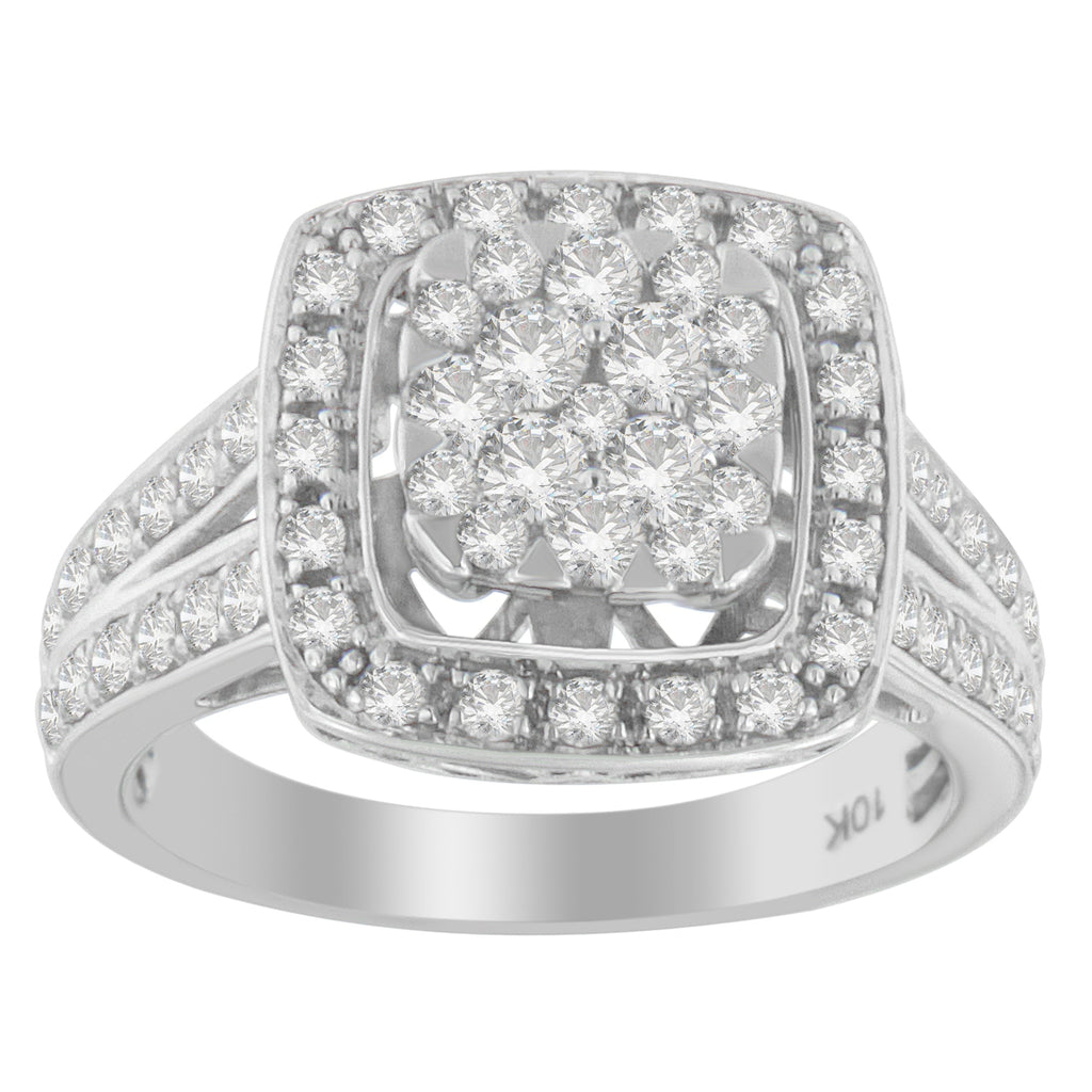 Anillo de racimo de diamantes de oro blanco de 10K (1 quilate total, color H-I, claridad SI2-I1) - Talla 6-1/2