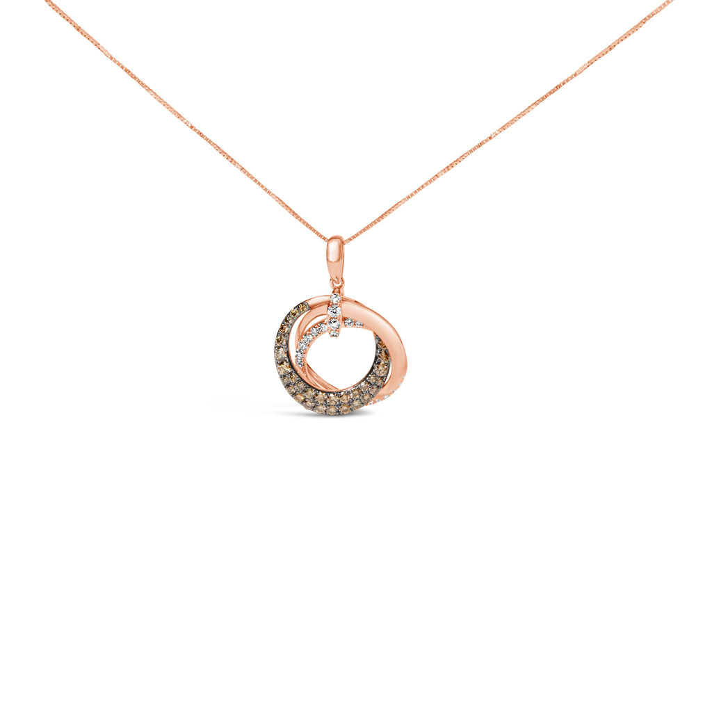 14K Rose Gold 3/4 Carat Total Weight Brown and White Diamond Interlocking Circle Hoop 18" Inch Pendant Necklace (G-H Color, SI2-I1 Clarity)