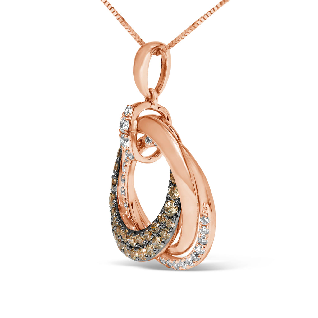 14K Rose Gold 3/4 Carat Total Weight Brown and White Diamond Interlocking Circle Hoop 18" Inch Pendant Necklace (G-H Color, SI2-I1 Clarity)