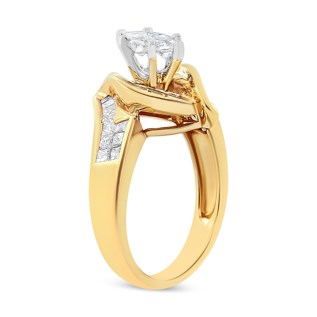 14K Yellow Gold Princess, Baguette, and Pie Cut Diamond Marquise Shaped Ring (1 1/4 Cttw, G-H Color, SI1-SI2 Clarity) - Size 5-1/2